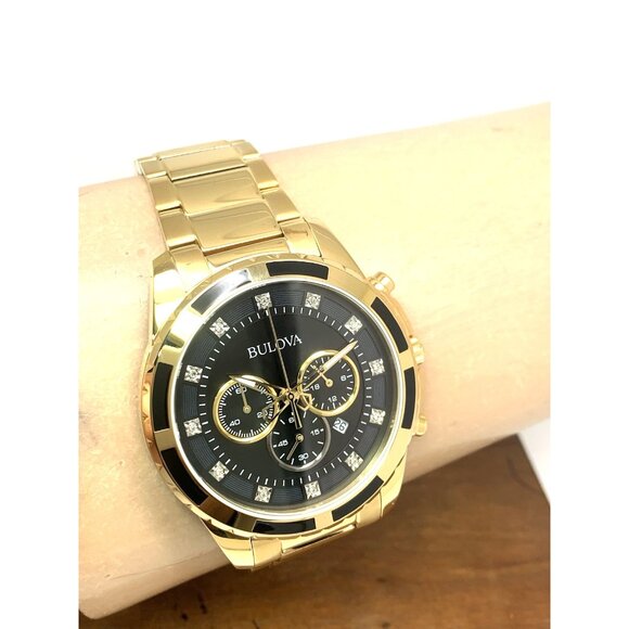 Bulova Men's Watch 97D121 Chronograph Gold Tone Stainless Steel Diamond Dial - Picture 11 of 14